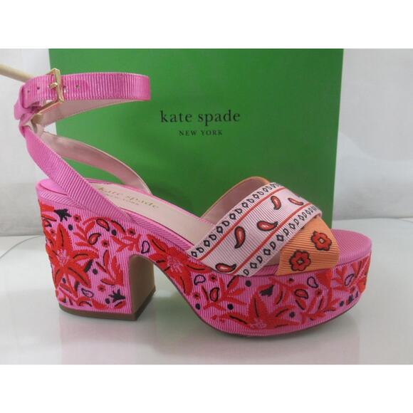 Kate Spade New York Rio Bandana Patchwork Platform Sandals Persimmon Size 9 - Picture 1 of 10